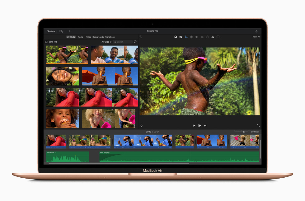 MacBook Air M1 showing a video-editing project in iMovie