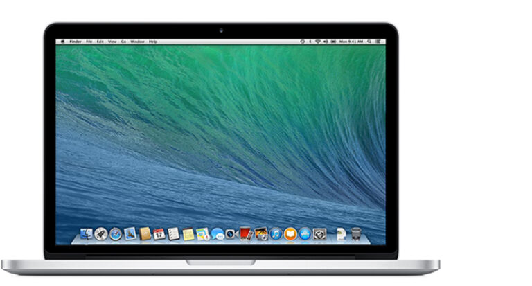Front view of the Apple MacBook Pro 13-inch Retina Mid 2014 with its screen open