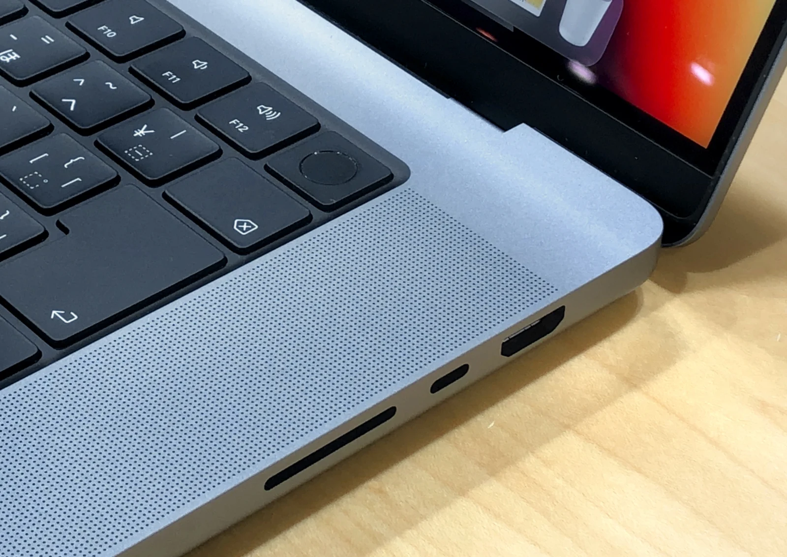 Keyboard, Touch ID and SD card slot on a 16-inch MacBook Pro
